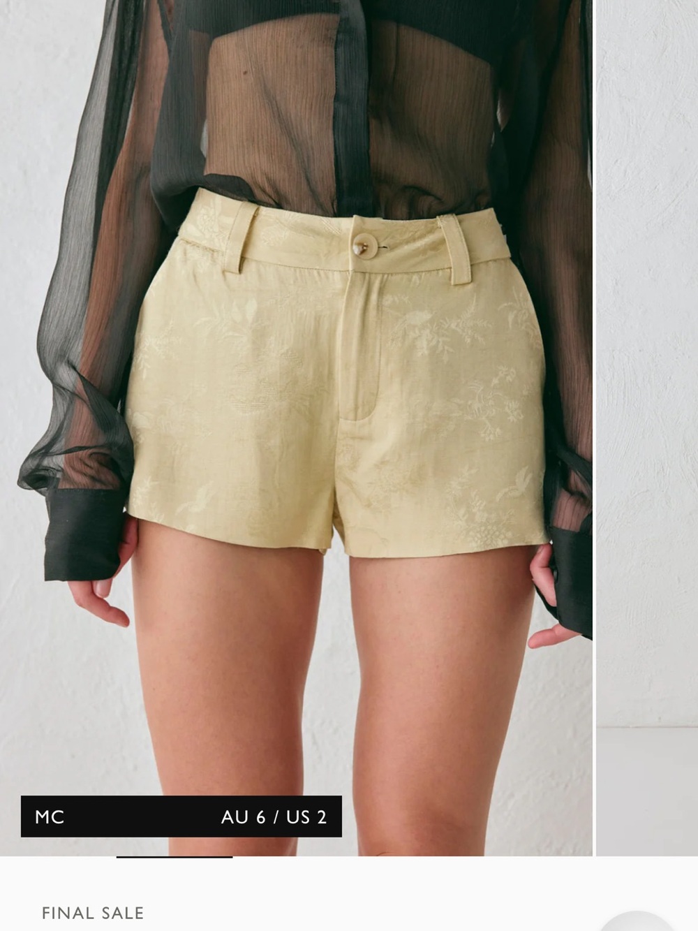 High-Waist Pale Yellow Floral Jacquard Shorts